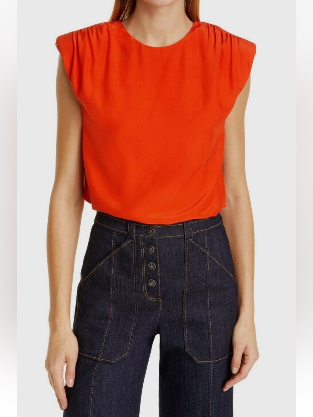 Cinq à Sept Red Silk Sleeveless Kara Top